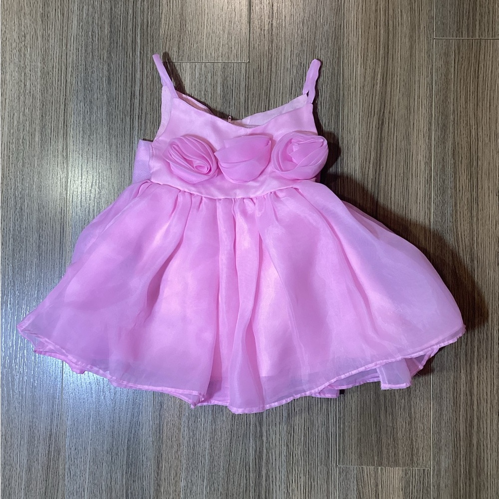 Girls' Pink Floral Waist Party Dress